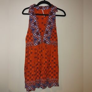 Free People Orange Patterned Sleeveless Dress, Size Small